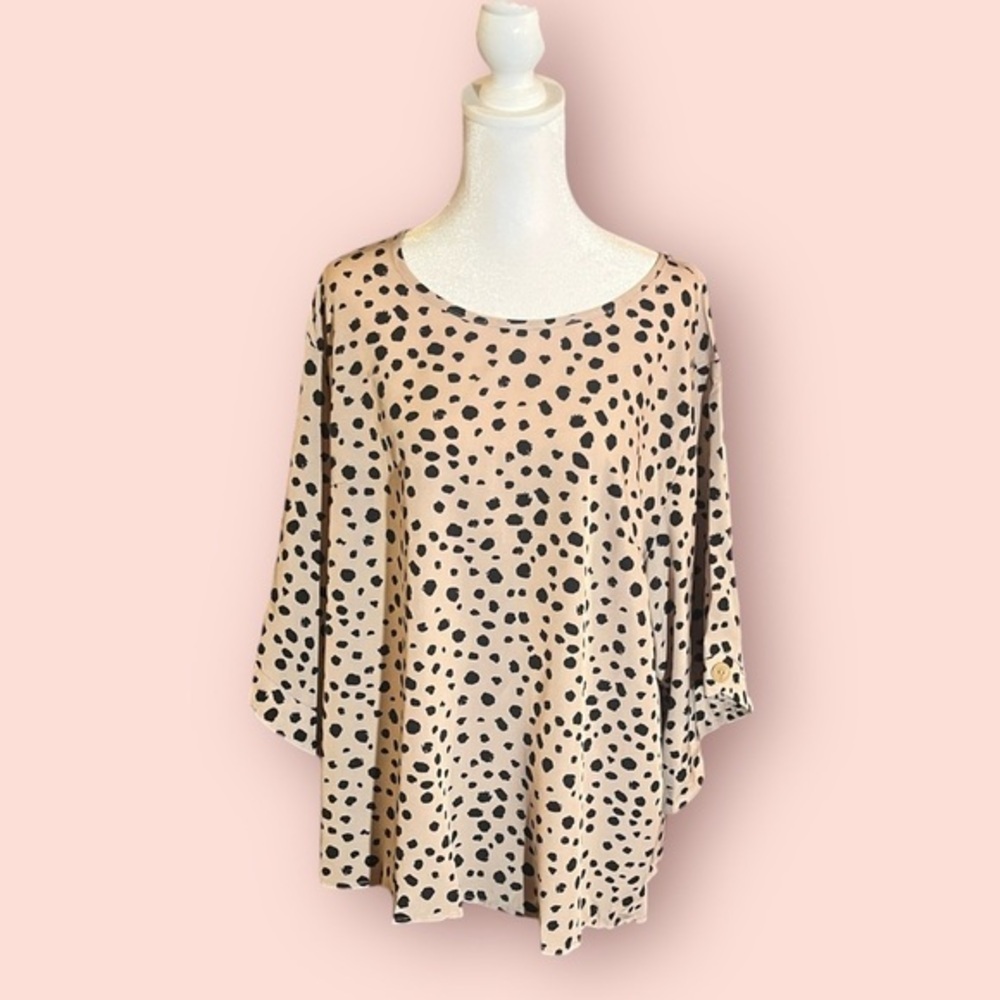 NWT Allover Print Top, Casual Crew Neck 3/4 Sleeve Women's Plus Size Clothing
